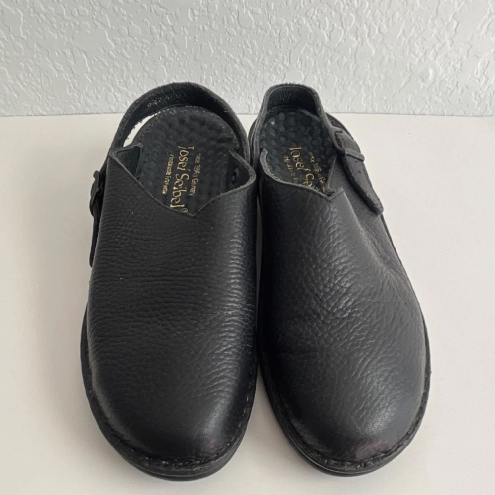 Josef Seibel Black Leather Clog Mules